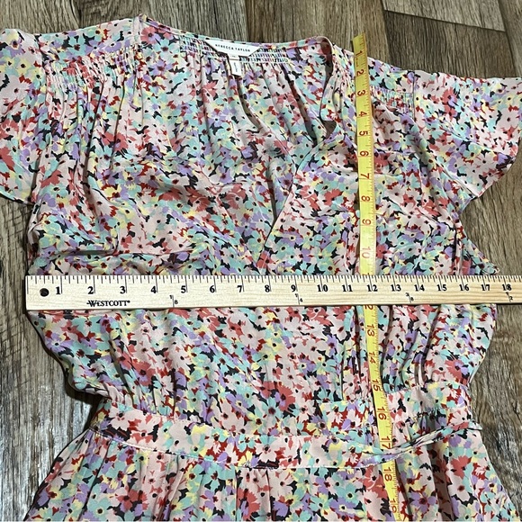 Rebecca Taylor Dress Size 12 Silk Floral Wrap Over Flutter Sleeves Preowned - Picture 5 of 12